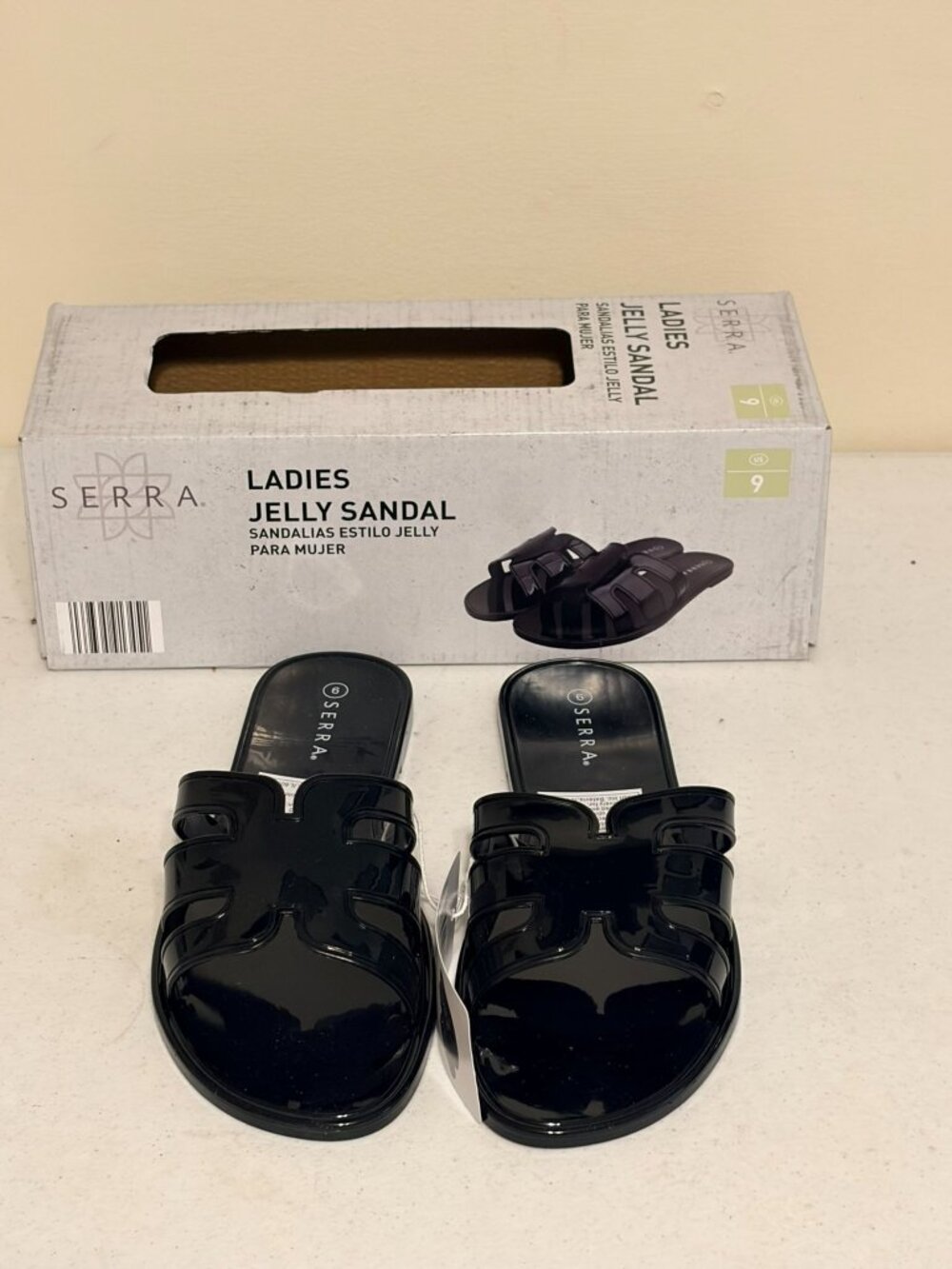 New NIB Serra Black Women's Jelly Flat Slide Sandals Size 9